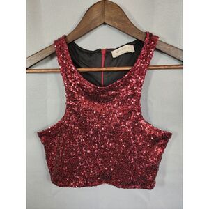 Bear Dance Burgundy Sequin Crop Top